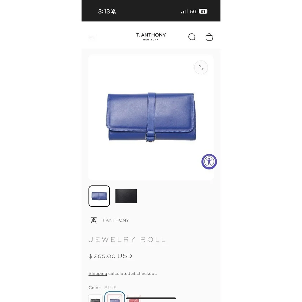 T.Anthony Italy Blue Leather Jewelry Roll Holder Case JLT Monogram $265 Travel